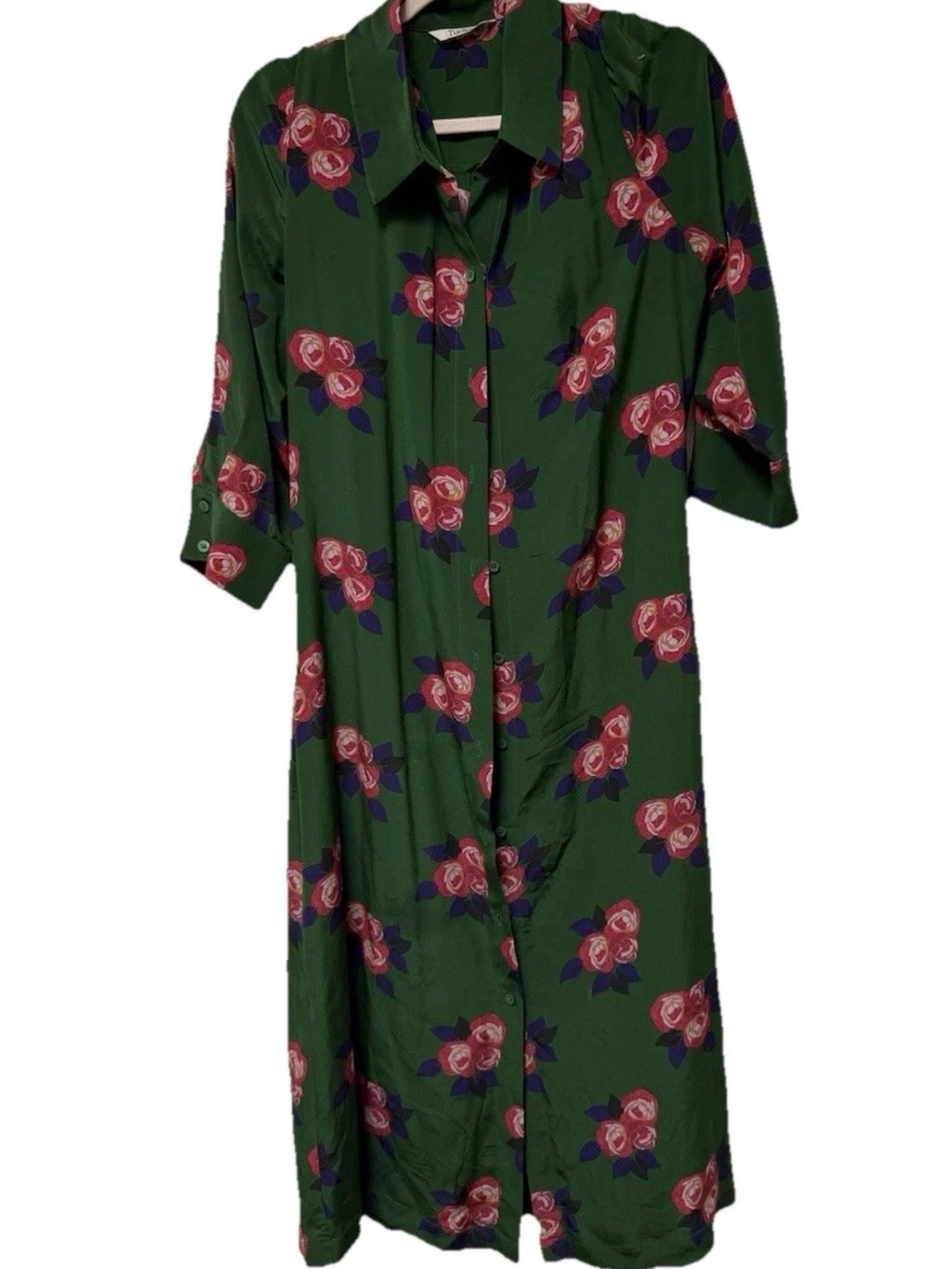 Tucker NYC 100% Silk Elegant Summer Party Garden Floral Pockets Midi Dress Large